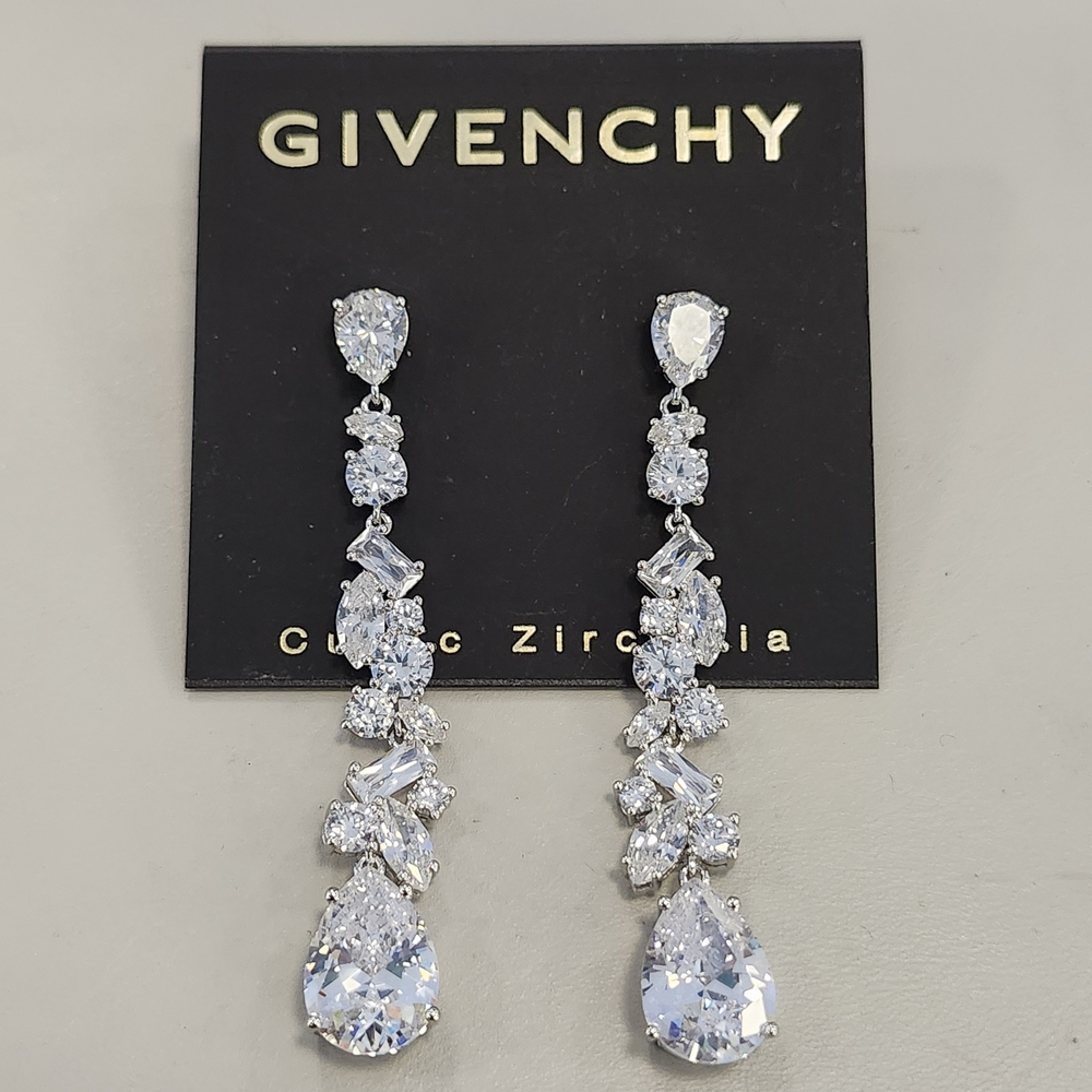 NWT Givenchy Silver-Tone Cubic Zirconia Linear Earrings